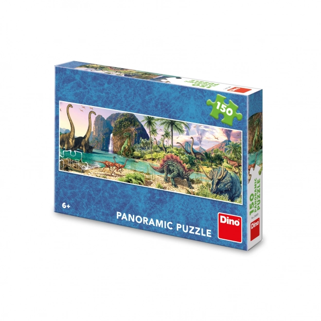 Dinoszauruszok a tónál panoráma puzzle 150 darabos