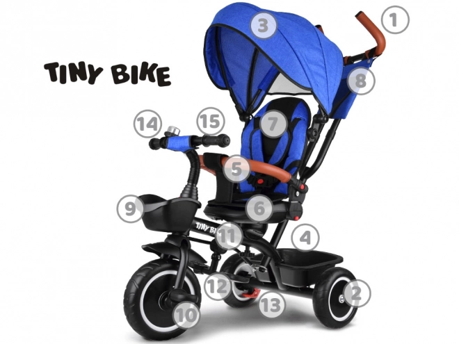 Tiny Bike 3 az 1-ben gyerek tricikli napellenzővel – kék