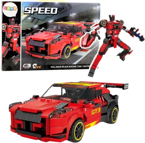 2 az 1-ben építőkészlet GT3 autó és robot, 335 darab, piros