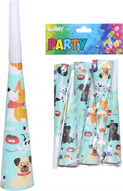 Parti trombiták kutyás mintával, 20 cm (6 db)