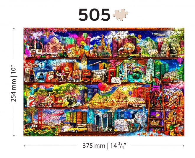 Wooden City fa puzzle, 2 az 1-ben könyvpolc utazáshoz, 505 darabos