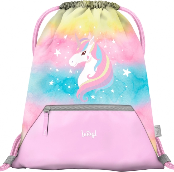 3 darabos BAAGL Zippy plus Rainbow Unicorn szett: iskolatáska, tolltartó és zsák