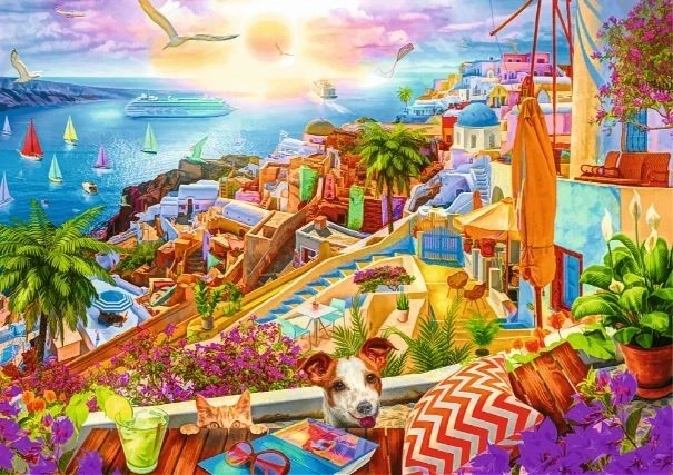 Puzzle 1000 darabos Premium Plus Santorini Látogatás