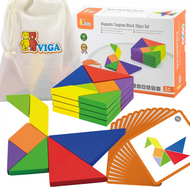 Fából készült VIGA tangram kártyákkal – oktató kirakó FSC tanúsítvánnyal rendelkező fából