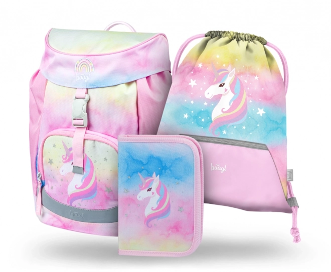 Baagl 3 darabos szett Airy Rainbow Unicorn: Iskolatáska, tolltartó, tornazsák