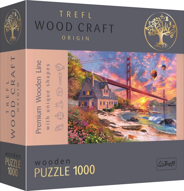 trefl wood craft origin puzzle naplemente a golden gate felett