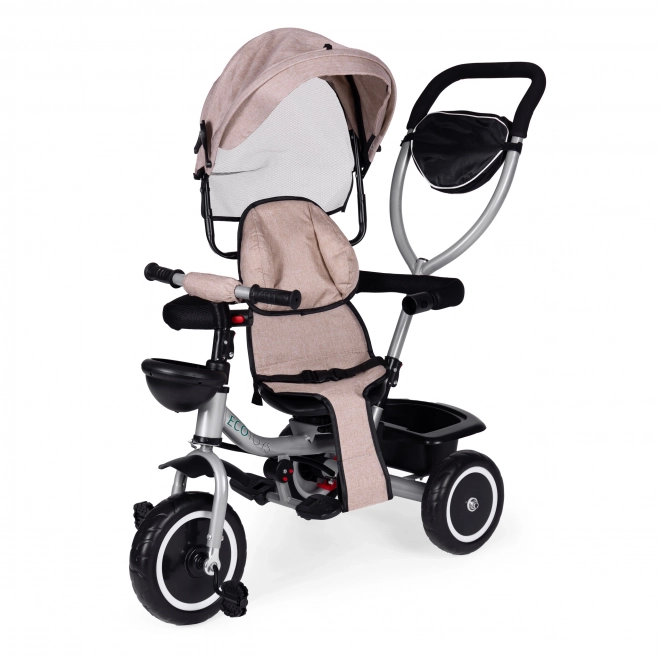 Ecotoys 2 az 1-ben tricikli babakocsi, forgatható ülés, összecsukható tető, bézs