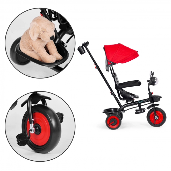 3 az 1-ben gyerek tricikli babakocsi forgatható üléssel, napellenzővel, piros, ECOTOYS