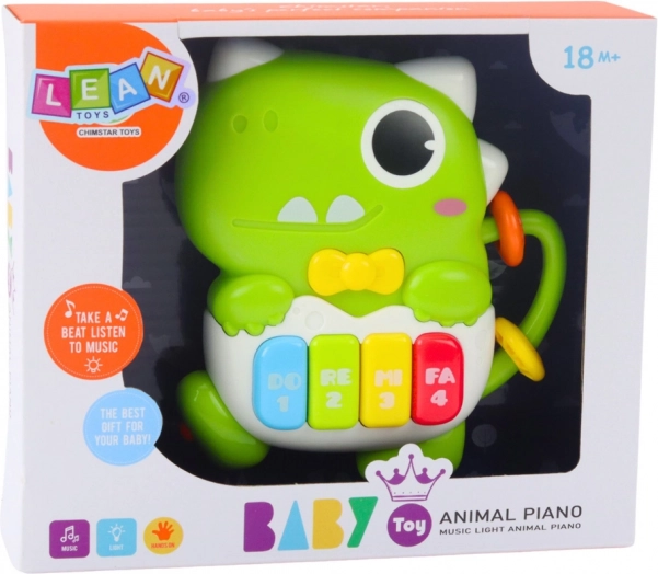 Mini zongora Zöld Dinoszaurusz fénnyel és hangokkal