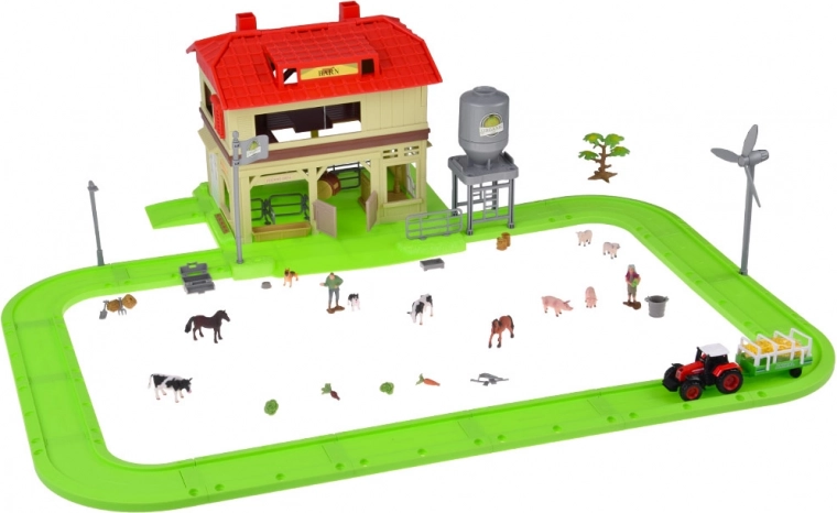 Traktor pótkocsival és állatfigurák