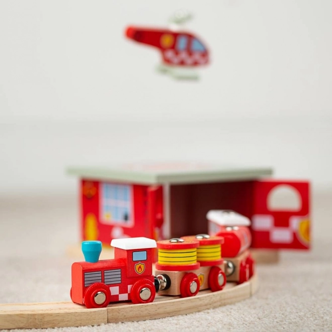 Bigjigs rail tűzoltó vonat és 3 sín