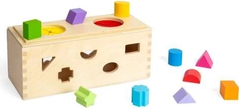 Bigjigs Toys Fa titokzatos doboz alakzatok behelyezésére és rendezésére