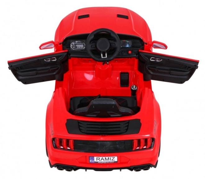 GT Sportautó akkumulátorral gyerekeknek Piros + távvezérlés + lassú indítás + csomagtartó + MP3 LED