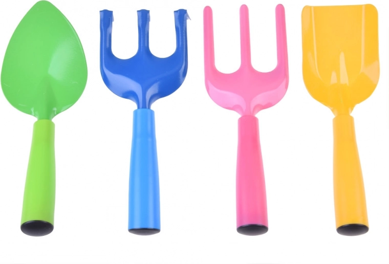 Színes gyerek szerszámok ásáshoz, lazításhoz és átültetéshez