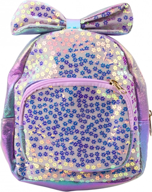 Gyerek hátizsák csillogó flitterekkel és masnival lila 22 cm 2,8 L