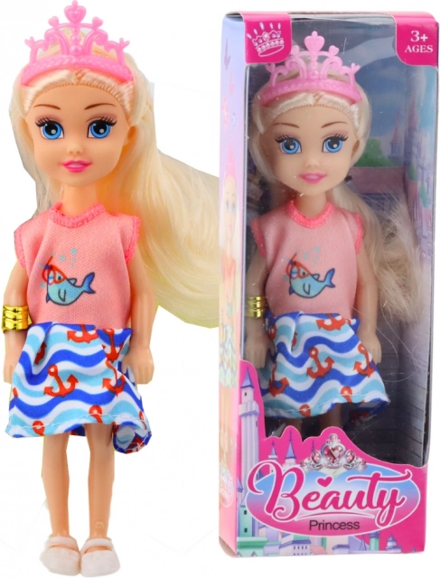 Mini hercegnő baba koronával színes ruhában 14 cm
