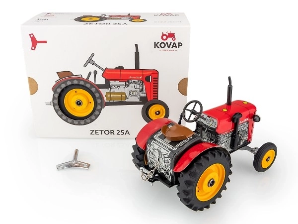 Zetor 25A piros fém traktor kulccsal