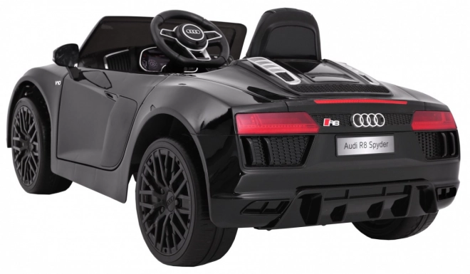 Audi R8 Spyder Fekete Akkumulátor + Távirányító + EVA + Lassú indulás + Rádió MP3 + LED dióda