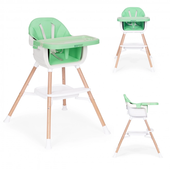 Gyermek etetőszék 2 az 1-ben zöld ecotoys