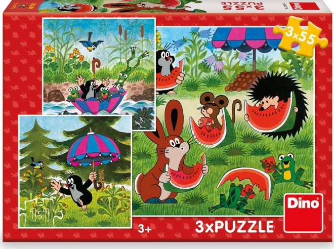 Krtek és a kis esernyő puzzle szett 3x55 darabos