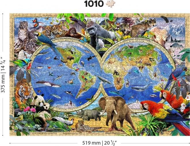 Fa puzzle Állatvilág térkép - 1010 darab