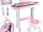 Gyerek elektronikus zongora mikrofonnal és zsámollyal, rózsaszín, MP3/USB