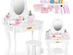 Nagy fa gyermek toalettasztal tükörrel, lányoknak rózsaszín kiegészítőkkel ECOTOYS
