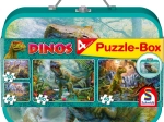 Gyerek dinoszauruszos puzzle 4 az 1-ben bádogbőröndben