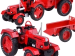 Fém piros traktor utánfutóval 1:18 gumírozott kerekekkel