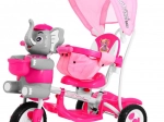 Gyermek háromkerekű, elefántos, tolórúddal és napellenzővel