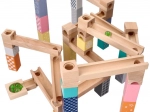 Fa pasztellszínű golyópálya, 53 elem + 6 üveggolyó