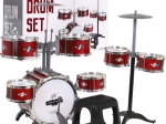 Piros dobkészlet 7 dobbal + szék + 2 cintányér + 2 dobverő - 12 darab
