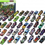 50 darabos fém kisautó készlet – színes verseny- és városi modellek