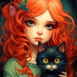 Gyémánt festés Vörös hajú nő fekete macskával 30x40cm