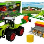 Szórakoztató farmkészlet traktorral, permetezővel és bálázóval