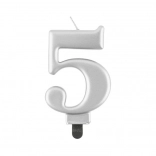 Torta gyertya 5-ös szám ezüst színben