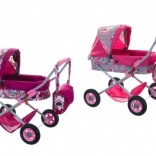 Mély babakocsi babáknak kosárral és táskával, különböző színekben