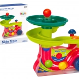 Színes szökőkút golyópályával és hangokkal