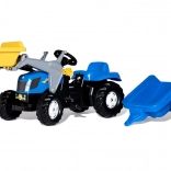 ROLLY TOYS NEW HOLLAND pedálos traktor első rakodókanállal és pótkocsival, kék