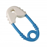 Kék-fehér színű gombostűs babacsörgő