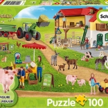 Puzzle SCHLEICH Vidéki gazdaság elárusító standdal, 100 darab + figura
