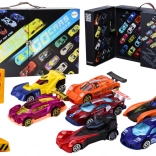 Versenyautók bőröndben, jelzőlámpákkal