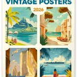 Fali naptár Vintage poszterek Trópusi paradicsomok 2026