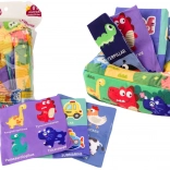 Doboz puha kendőkkel, 6 textil, 3 színes csörgő kendő szalaggal