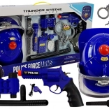 Rendőr készlet kék sisakkal és világítással