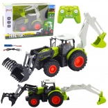 RC traktor 2 az 1-ben forgó kanállal és markolóval, 2,4 GHz, 1:24 méretarány