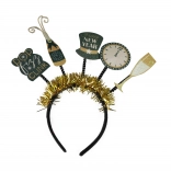 Újévi ünnepi fejpánt fekete-arany díszítésekkel