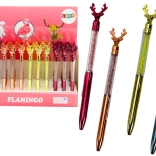 Golyóstoll szarvassal, csillogó kövecskékkel, kék vagy fekete tinta, 0,7 mm hegy