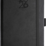 Stílusos fekete zsebnaptár gumis pánttal és tolltartó hurkokkal Aprint 2026