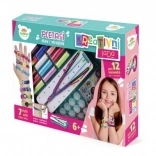 kreatív karkötőkészítő szett szövőkerettel és kiegészítőkkel